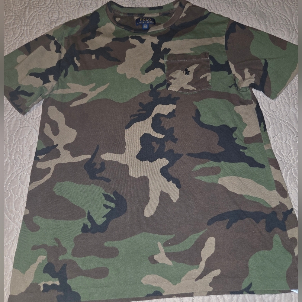 Polo by Ralph Lauren Green Camouflage Kids T-Shirt Size LARGE